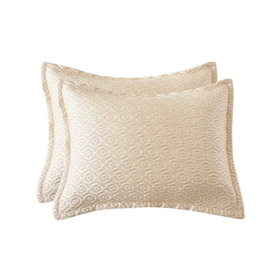 Studio 16, Toronto - Nue Honeycomb Luxe matelassé 3-Piece Coverlet Set with Flange – Ivory, Gold and Silver