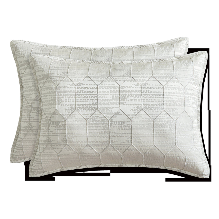 Studio 16, Toronto - TEXTURED HEXAGON Metallic Lurex Jacquard 3-Piece Duvet Cover Set with Flange-Modern Geometric Designwith Flange-Modern Geometric Design