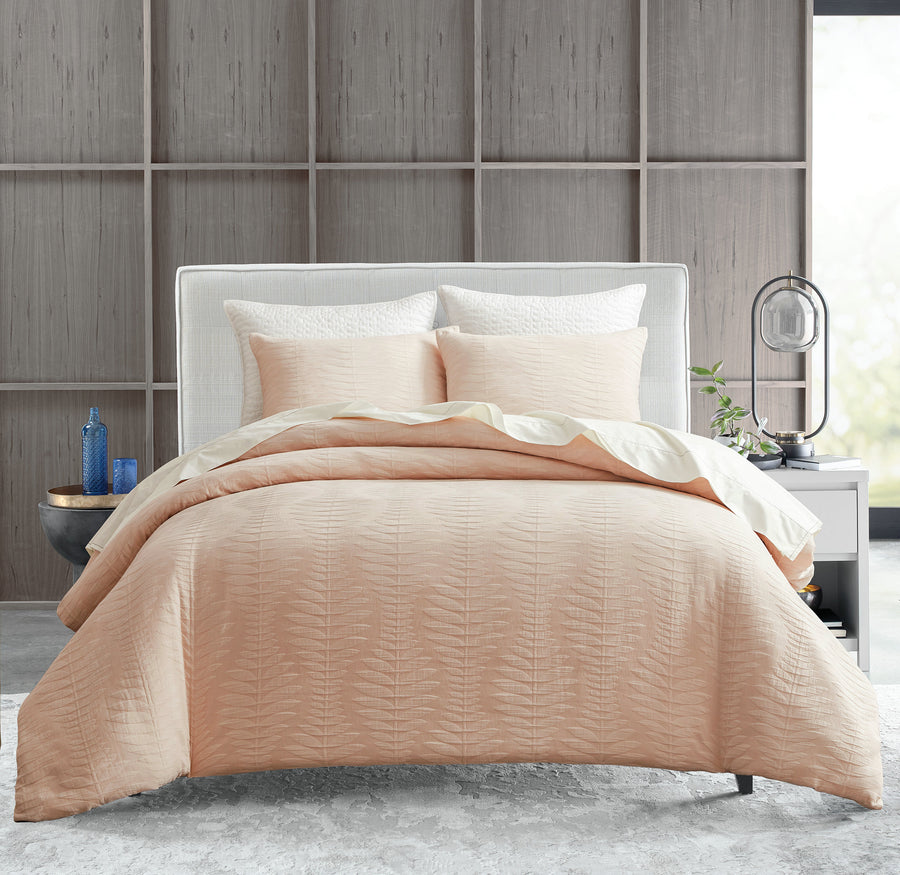 Studio 16, Toronto - Caspian Woven Jacquard 3-Piece Duvet Cover Set  - Soft & Lightweight, Modern Leaf Pattern, Available in Three Colorway