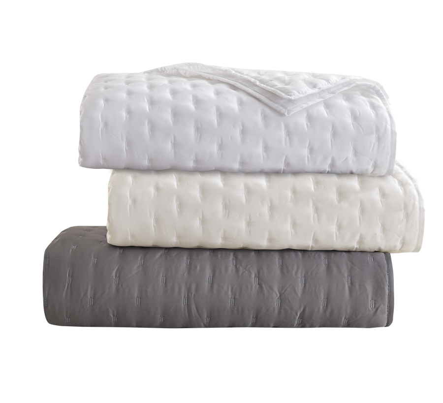 Studio 16, Toronto - Lana Silky Tencel 3-Piece Quilt/Coverlet Set - Soft Grey, Ivory and White