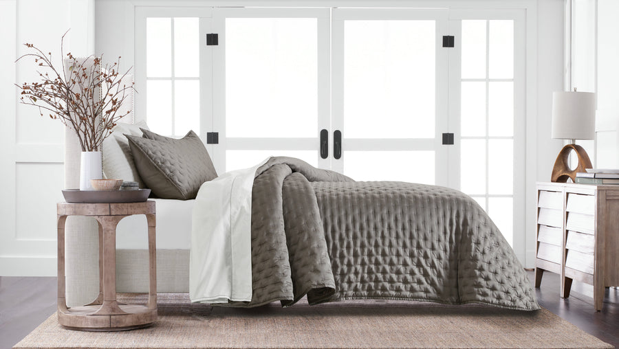 Studio 16, Toronto - Lana Silky Tencel 3-Piece Quilt/Coverlet Set - Soft Grey, Ivory and White