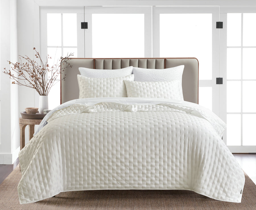 Studio 16, Toronto - Lana Silky Tencel 3-Piece Quilt/Coverlet Set - Soft Grey, Ivory and White