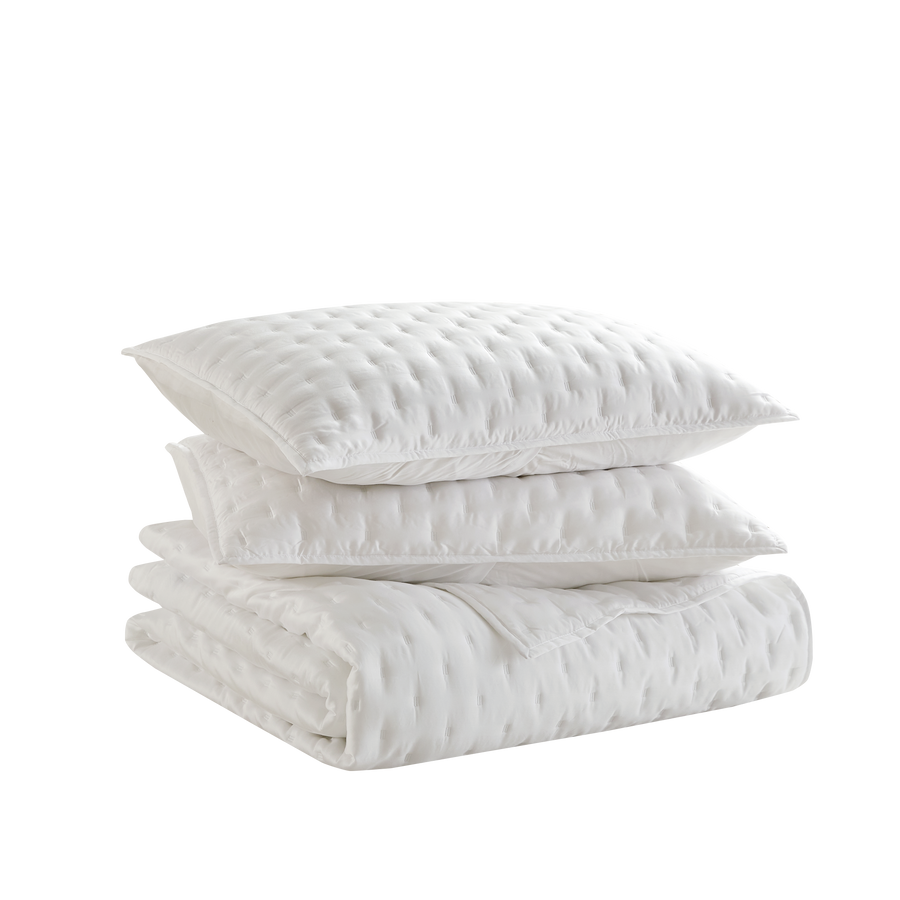Studio 16, Toronto - Lana Silky Tencel 3-Piece Quilt/Coverlet Set - Soft Grey, Ivory and White