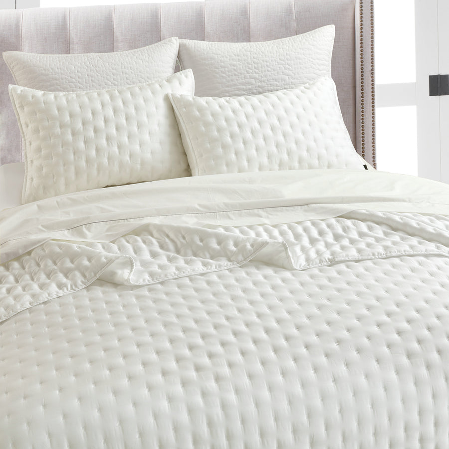 Studio 16, Toronto - Lana Silky Tencel 3-Piece Quilt/Coverlet Set - Soft Grey, Ivory and White