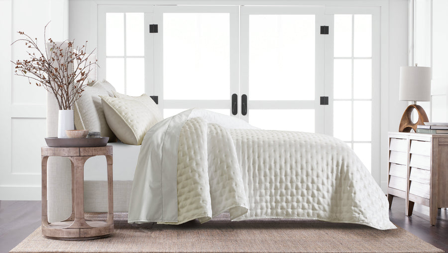 Studio 16, Toronto - Lana Silky Tencel 3-Piece Quilt/Coverlet Set - Soft Grey, Ivory and White