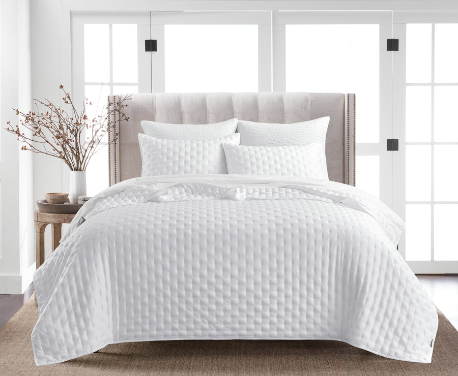 Studio 16, Toronto - Lana Silky Tencel 3-Piece Quilt/Coverlet Set - Soft Grey, Ivory and White