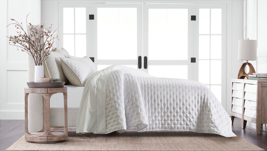 Studio 16, Toronto - Lana Silky Tencel 3-Piece Quilt/Coverlet Set - Soft Grey, Ivory and White
